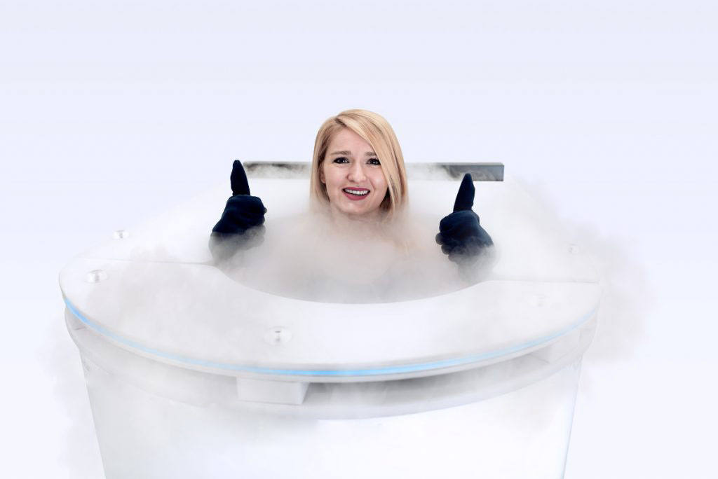 girl showing cheers in cryotherapy session